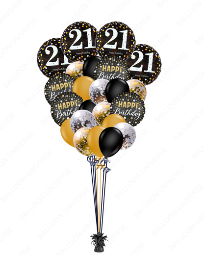 Elegant 21st Birthday Helium Balloon Bouquet