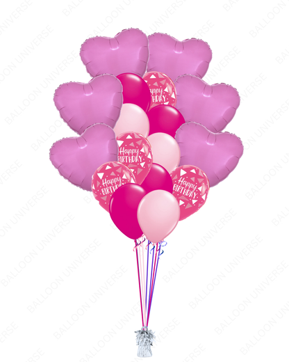 Happy Birthday Hearts Balloon Bouquet