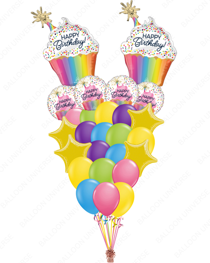 Birthday Cupcake Balloon Bouquet - Mylar & Latex
