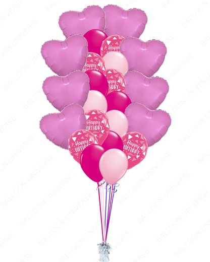 Happy Birthday Hearts Balloon Bouquet