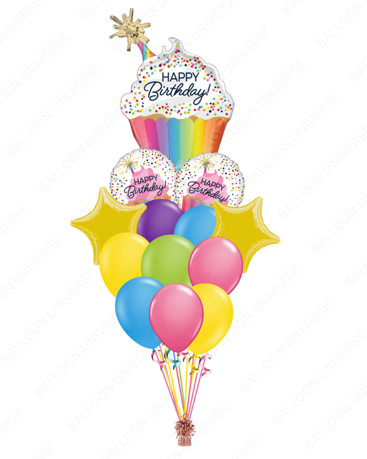 Birthday Cupcake Balloon Bouquet - Mylar & Latex