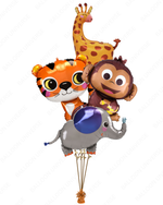 Helium Filled Animal Balloon Bunch - Tiger, Elephant..