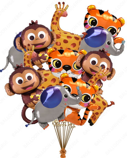 Helium Filled Animal Balloon Bunch - Tiger, Elephant..