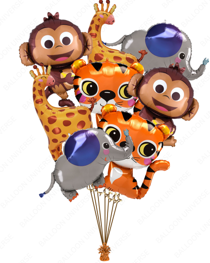 Helium Filled Animal Balloon Bunch - Tiger, Elephant..