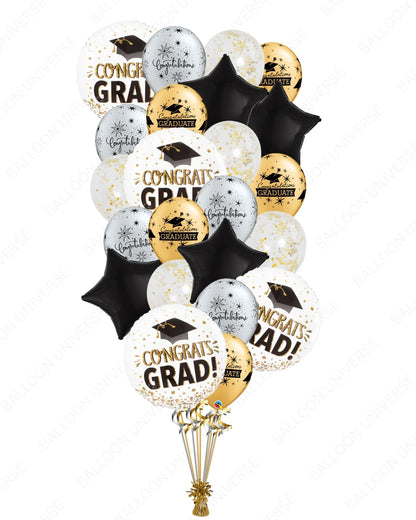 "Congrats Grad" Black, Gold & Silver Balloon Bouquet