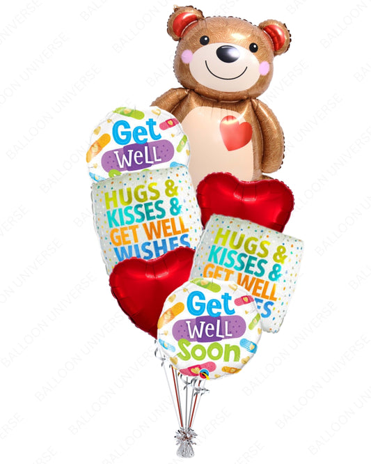Hugs, Kisses & Get Well Soon Teddy Bear Balloon Set