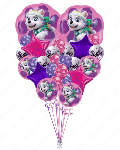 PAW Patrol Birthday Balloon Bouquet for Girls -  Pink & Purple Latex, Confetti & Mylar Mylars ( Helium-Filled)