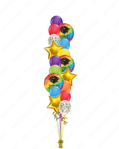 Colorful Graduation Balloon Bouquet  | Rainbow Round Foils & Confetti