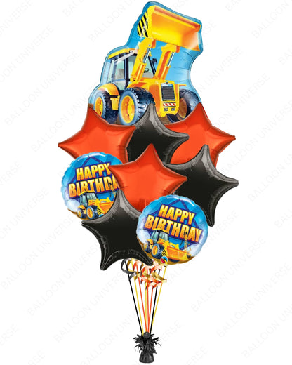 Kids Construction Party Balloons - Big Truck with Red & Black Star Foils