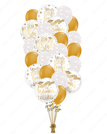 Grad Balloon Bouquet - Motivational Mylar & Gold/Grad Hat Latex