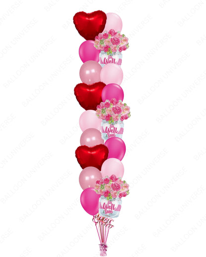 Get Well Soon Balloon Bouquet with Hearts & Pink Accents