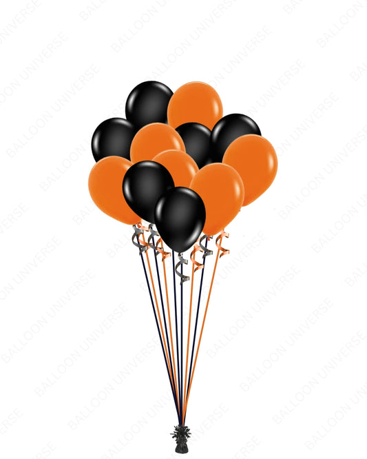 A Dozen Black and Orange Balloons