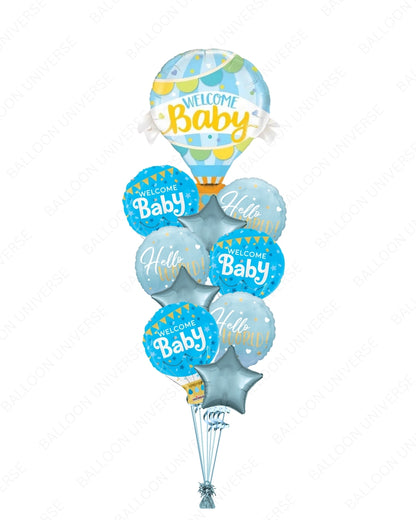 Hot Air Balloon Welcome Set | Hello World & Welcome Baby for Baby Boy