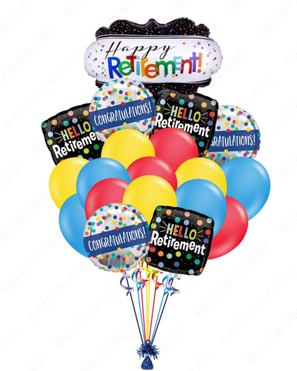 Happy Retirement & Congratulations Balloon Bouquet | Colorful Balloons in Red/Blue/Yellow