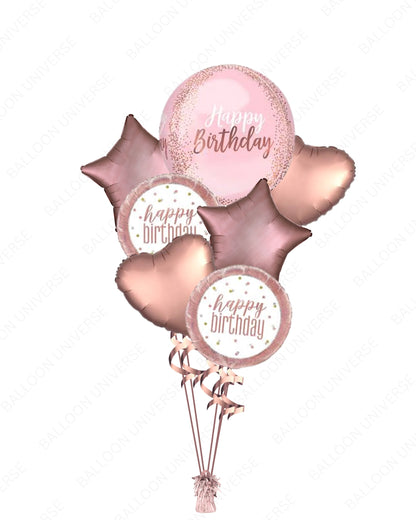 Luxury Rose Birthday Balloon Bouquet with Orbz & mylar Accents
