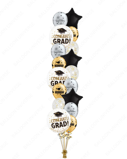 "Congrats Grad" Black, Gold & Silver Balloon Bouquet