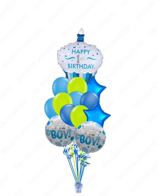 Happy 1st Birthday Cupcake Balloon Set - Boy