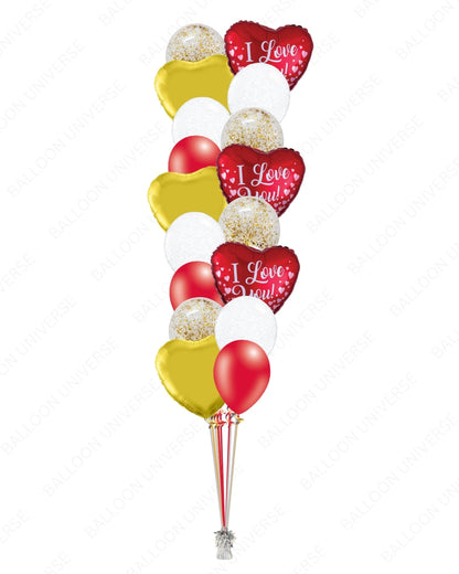 Love Balloons with Gold Hearts & I Love You Design