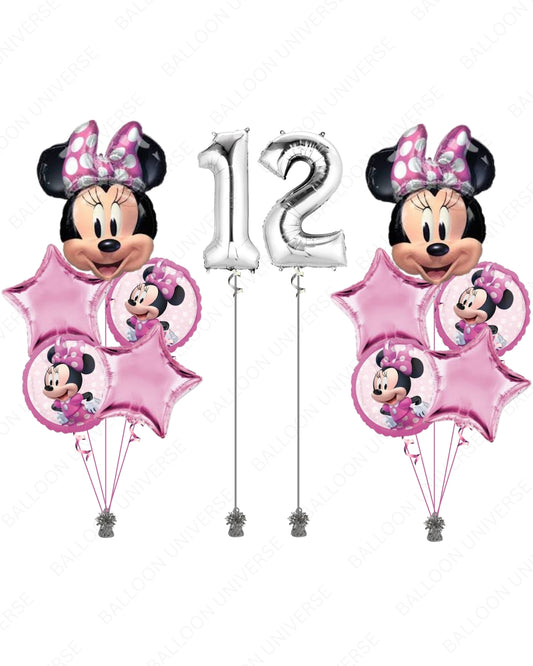 Minnie Birthday Balloon Set with Silver Numbers