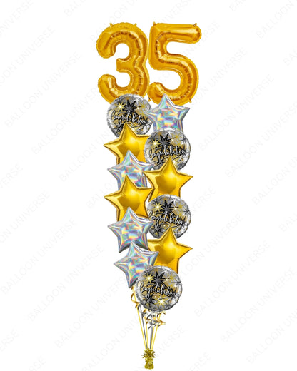 Custom Gold Number Balloon Bouquet with Stars & Congratulations Balloon