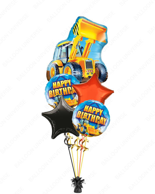 Kids Construction Party Balloons - Big Truck with Red & Black Star Foils