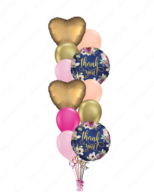 Elegant Thank You Balloon Bouquet with Gold Hearts and Pink Latex