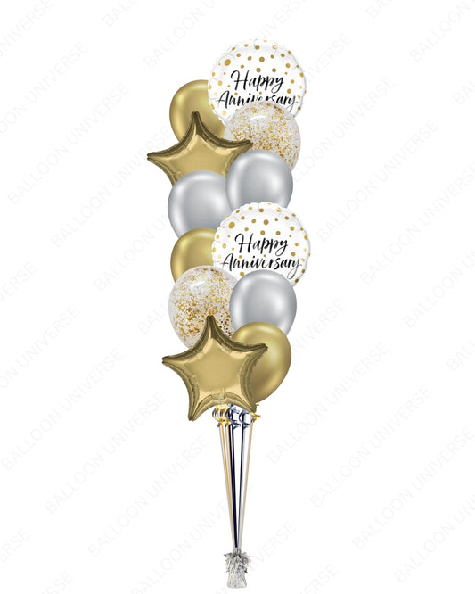 Elegant Gold & Silver Happy Anniversary Balloon Bouquet