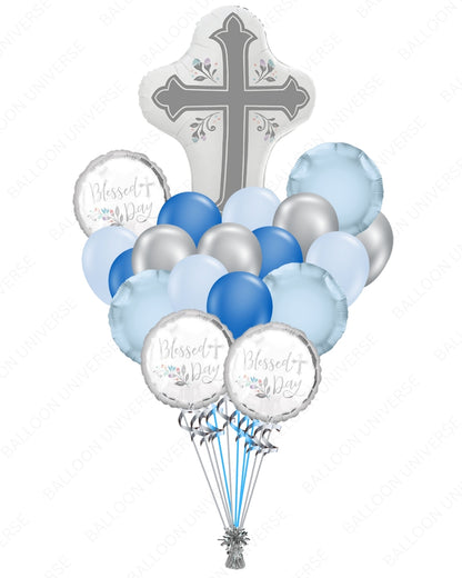 Religious Cross Supershape Balloon Bouquet in Blue
