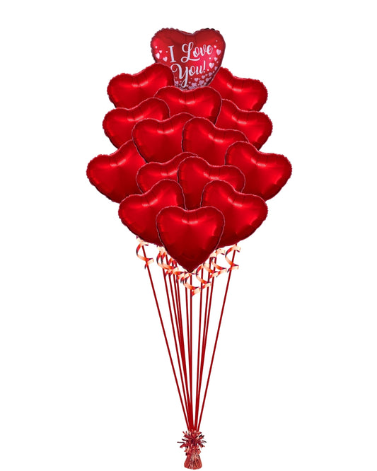 Red Heart Mylar Balloon Bouquet with “I Love You” Supershape