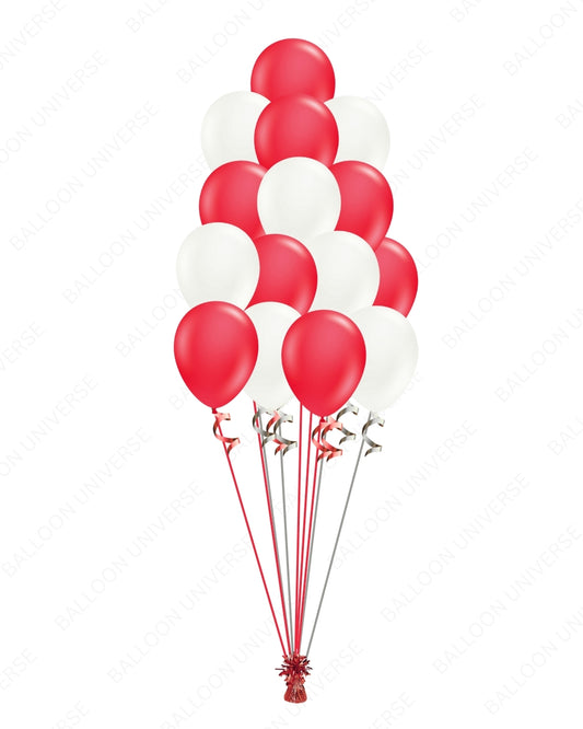 Red & White Latex Balloon Bouquet - 8 Red & 7 White Balloons