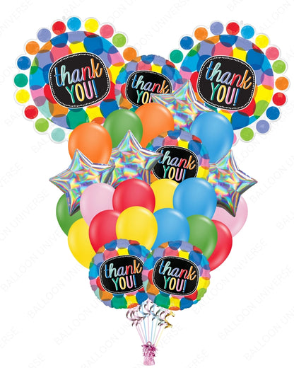 Supershape Thank You Balloon with Round Mylar | Silver Stars | Latex Balloons