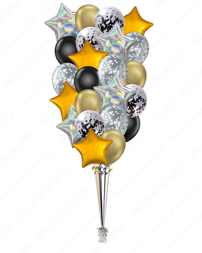 Glamorous Balloon Bouquet – Chrome, Stars & Confetti