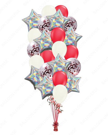 Premium Iridescent Star Balloon Bouquet - Party Decoration with Red /White/ Rose Gold Confetti Latex