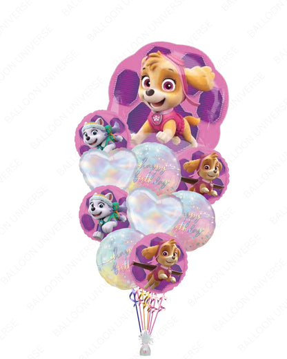 Skye & Everest Balloon Bouquet  -  Paw Patrol Mylar with Hearts & Birthday Balloons
