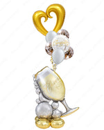 Luxury Champagne Celebration Balloon Bouquet - Standing Airwalker with Gold Heart & Confetti Latex