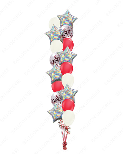 Premium Iridescent Star Balloon Bouquet - Party Decoration with Red /White/ Rose Gold Confetti Latex