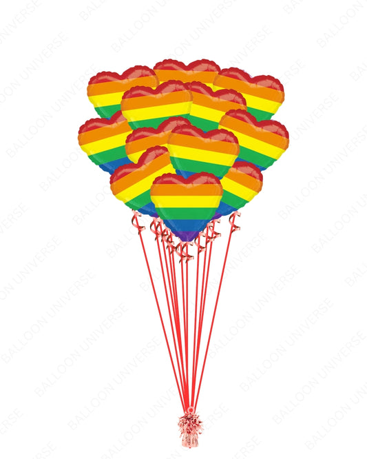 A Dozen Rainbow Foil Hearts - Helium Filled