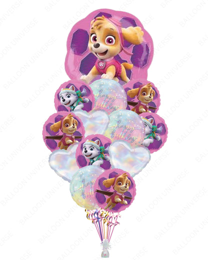 Skye & Everest Balloon Bouquet  -  Paw Patrol Mylar with Hearts & Birthday Balloons