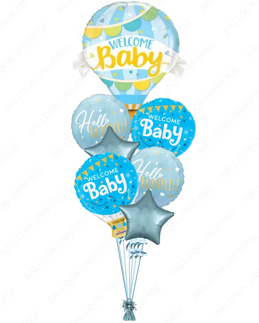 Hot Air Balloon Welcome Set | Hello World & Welcome Baby for Baby Boy