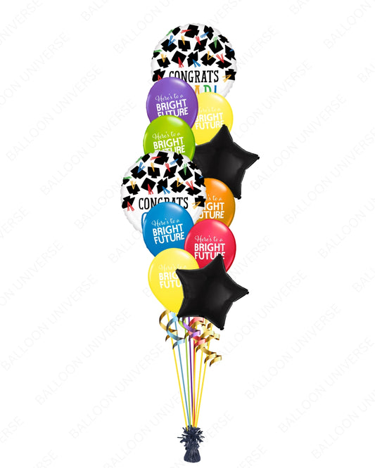 Festive Graduation Balloon Bouquet | Congrats Grad, Star & Bright Future Balloons