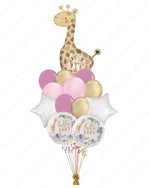 Baby Girl Safari Balloon Set with Giraffe - Baby Shower Decoration