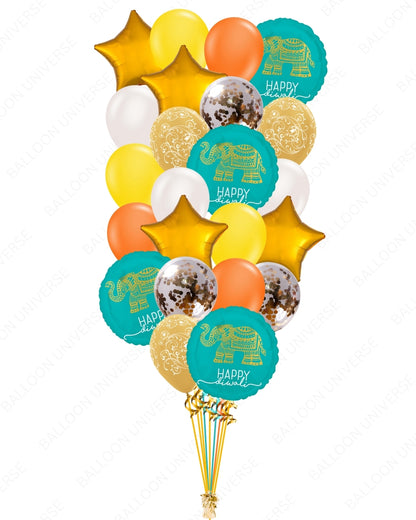 Diwali Celebration Balloon Bouquet with Gold Stars & Confetti
