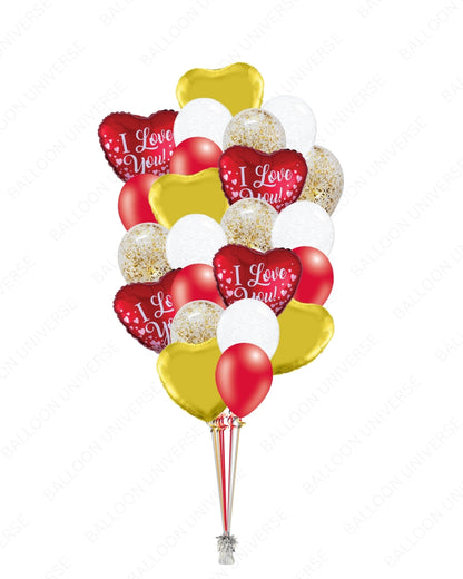 Love Balloons with Gold Hearts & I Love You Design