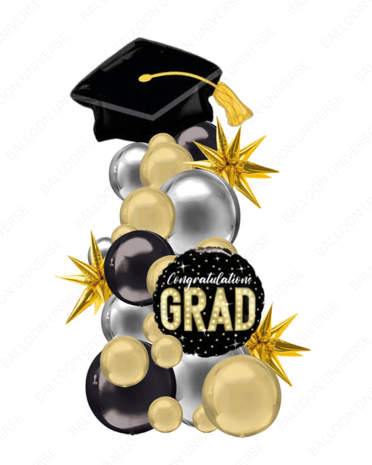 5 ft Graduation Balloon Column in Black, Silver and Gold
