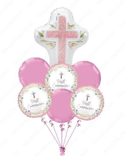 First Communion Balloon Bouquet in Pink