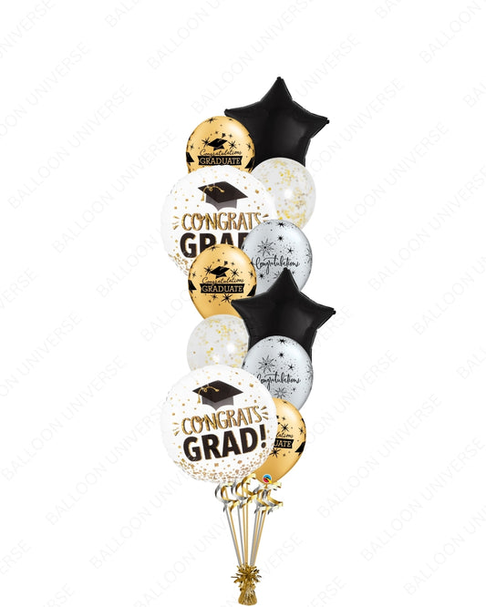 "Congrats Grad" Black, Gold & Silver Balloon Bouquet