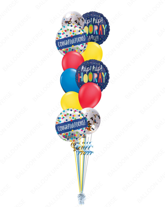 18 - Inch Hip Hip Hooray Foil Helium Balloon with Confetti & Congratulations Design