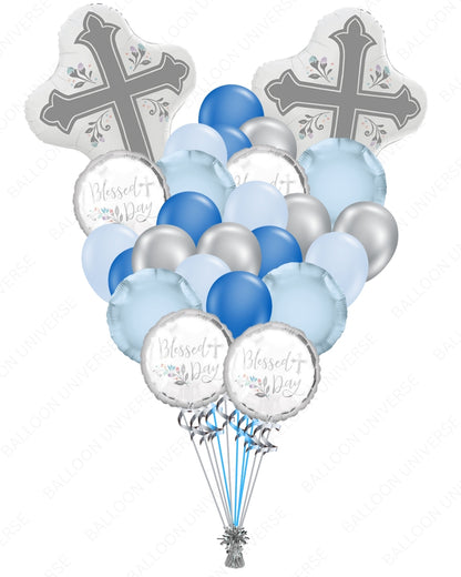 Religious Cross Supershape Balloon Bouquet in Blue