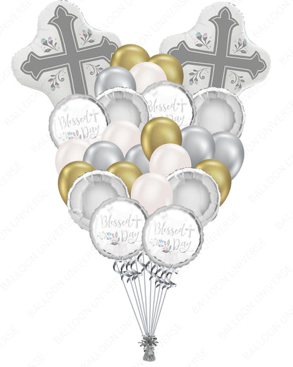 Blessed Day Cross Balloon Bouquet for First Communion/Religious Party