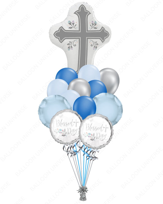 Religious Cross Supershape Balloon Bouquet in Blue